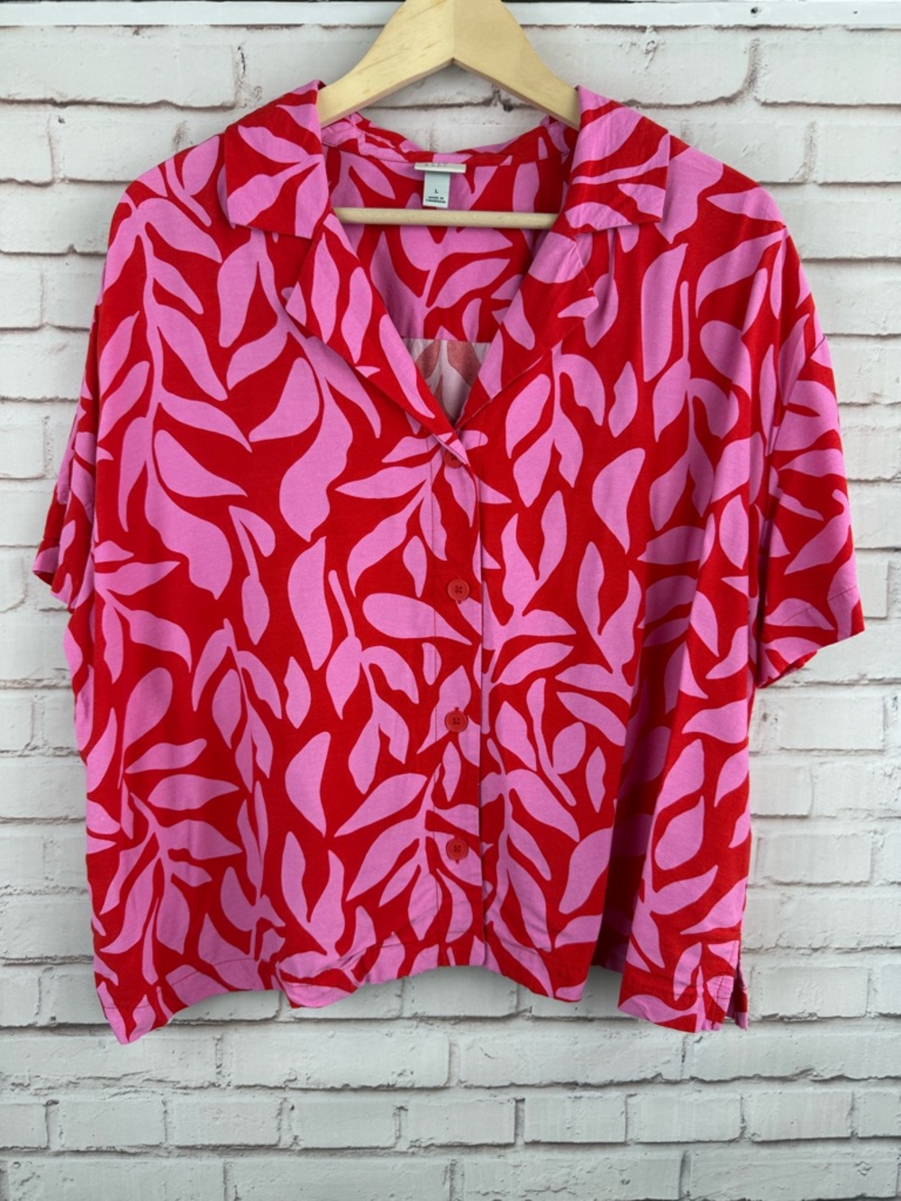 Red and Pink Leaf Print Pants Matching Top